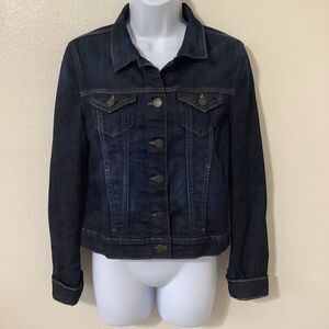 Mavi Jeans Dark Wash Grunge Utility Minimalist Retro Button Up Denim Jacket Med
